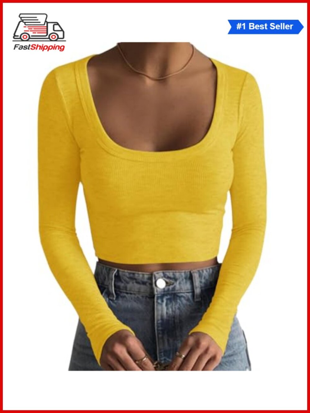 ✨Artfish Knit Ribbed Square Neck Long Sleeve Slim Fit Crop Top